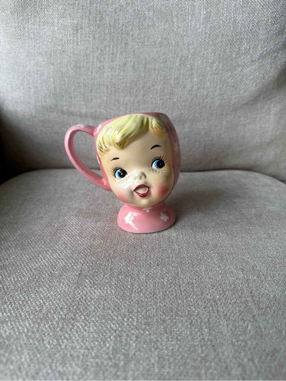 Vintage NAPCO rare “Miss Cutie Pie” Pink Doll-Face Ceramic Mug